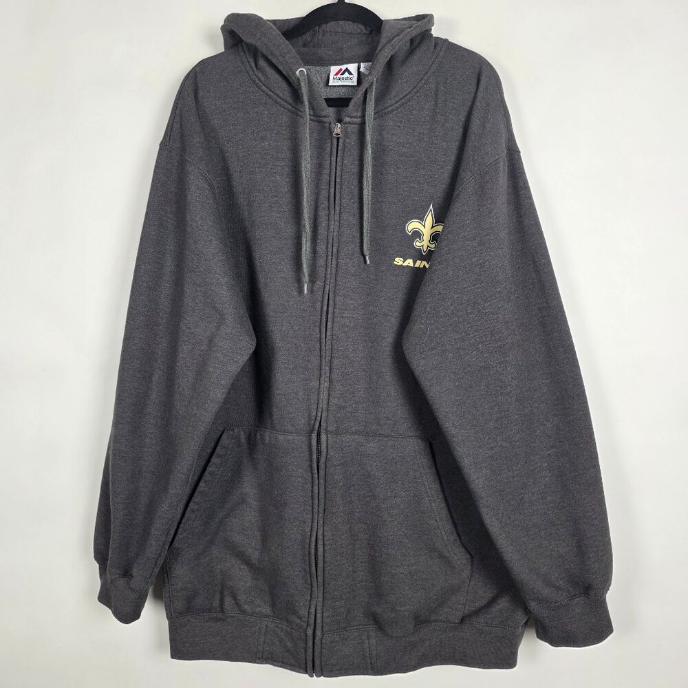 Majestic NFL New Orleans Saints Football Mens 2XLT Big & Tall Full Zip Hoodie